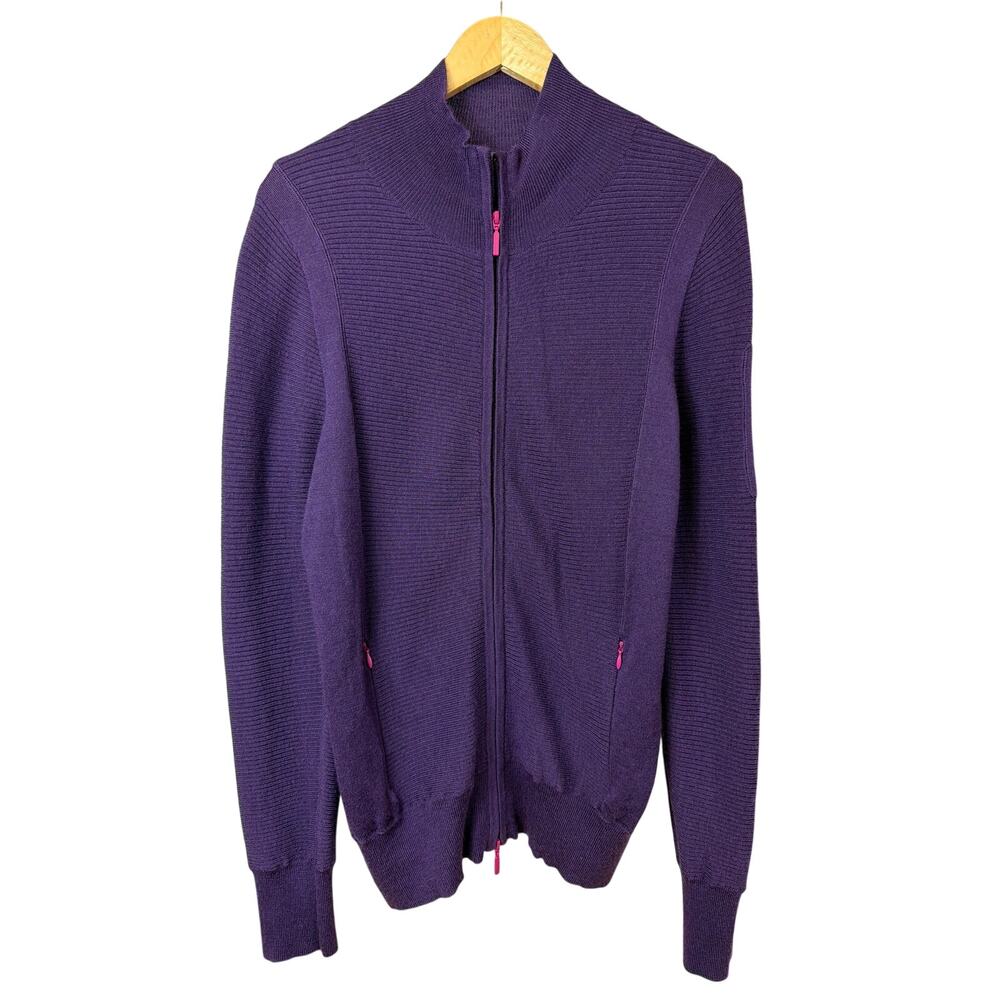 Athleta Purple Wool Blend Zip-Up Arm Zipper Jacket Sweater Size L